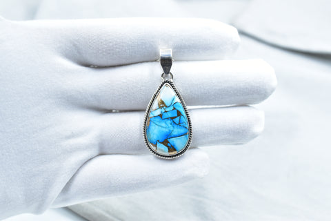 Handmade Ice Blue Dahlia Turquoise 925 Sterling Silver Pendant
