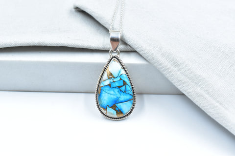 Handmade Ice Blue Dahlia Turquoise 925 Sterling Silver Pendant