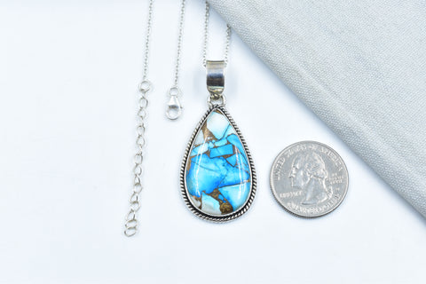 Handmade Ice Blue Dahlia Turquoise 925 Sterling Silver Pendant
