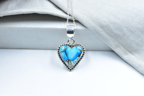 Handmade Ice Blue Dahlia Turquoise 925 Sterling Silver Pendant
