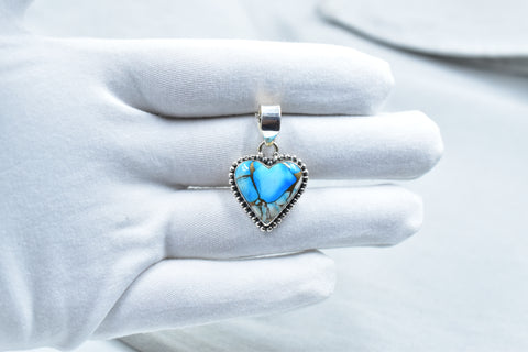 Handmade Ice Blue Dahlia Turquoise 925 Sterling Silver Pendant