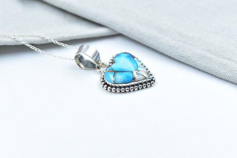 Handmade Ice Blue Dahlia Turquoise 925 Sterling Silver Pendant