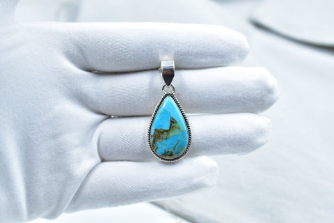 Handmade Mojave Turquoise 925 Sterling Silver Pendant