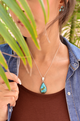 Handmade Mojave Turquoise 925 Sterling Silver Pendant