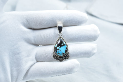 Handmade Spider web Turquoise 925 Sterling Silver Pendant