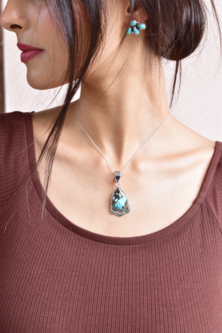 Handmade Spider web Turquoise 925 Sterling Silver Pendant