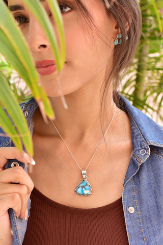 Handmade Ice Blue Dahlia Turquoise 925 Sterling Silver Pendant