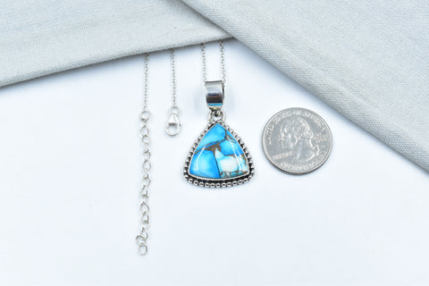 Handmade Ice Blue Dahlia Turquoise 925 Sterling Silver Pendant