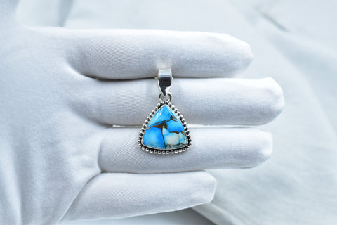 Handmade Ice Blue Dahlia Turquoise 925 Sterling Silver Pendant