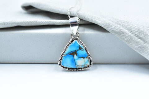 Handmade Ice Blue Dahlia Turquoise 925 Sterling Silver Pendant