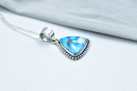 Handmade Ice Blue Dahlia Turquoise 925 Sterling Silver Pendant
