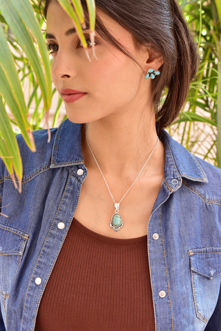 Handmade Hubei Turquoise 925 Sterling Silver Pendant