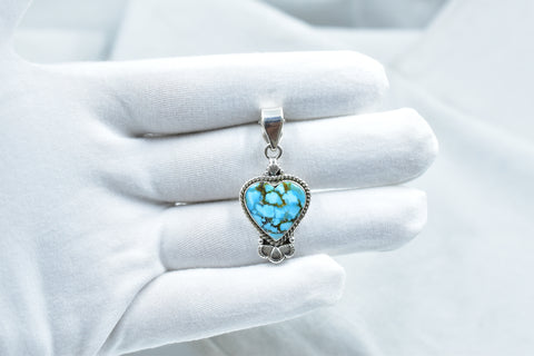 Handmade Spider Web Turquoise 925 Sterling Silver Pendant