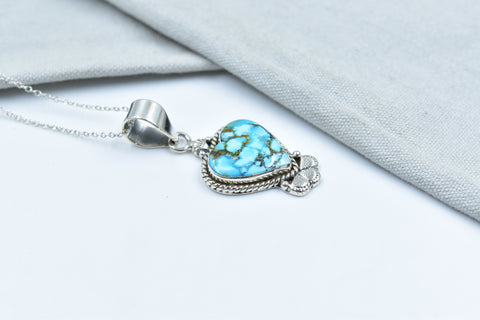 Handmade Spider Web Turquoise 925 Sterling Silver Pendant