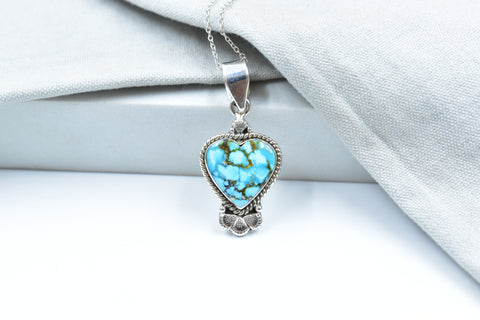 Handmade Spider Web Turquoise 925 Sterling Silver Pendant