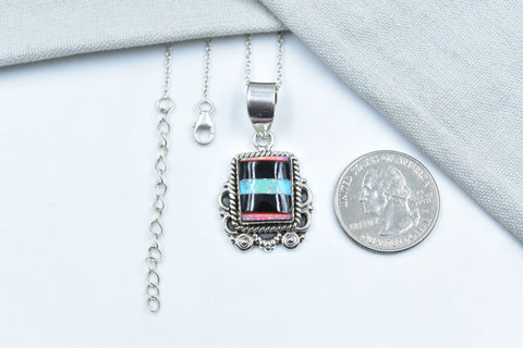 Handmade Mojave Turquoise & Black Onyx 925 Sterling Silver Pendant
