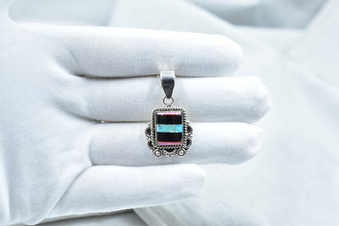 Handmade Mojave Turquoise & Black Onyx 925 Sterling Silver Pendant
