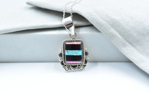 Handmade Mojave Turquoise & Black Onyx 925 Sterling Silver Pendant