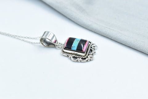 Handmade Mojave Turquoise & Black Onyx 925 Sterling Silver Pendant