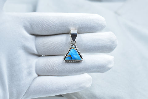 Handmade Ice Blue Dahlia Turquoise 925 Sterling Silver Pendant