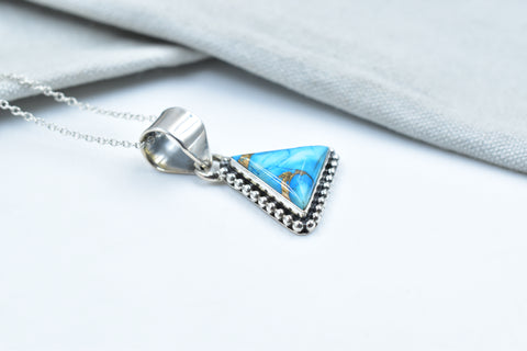 Handmade Ice Blue Dahlia Turquoise 925 Sterling Silver Pendant
