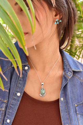 Handmade Hubei Turquoise 925 Sterling Silver Pendant