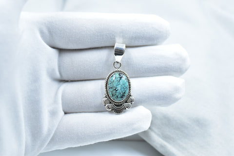 Handmade Hubei Turquoise 925 Sterling Silver Pendant