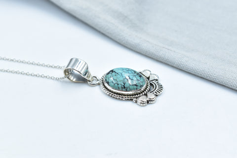 Handmade Hubei Turquoise 925 Sterling Silver Pendant