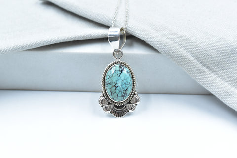 Handmade Hubei Turquoise 925 Sterling Silver Pendant