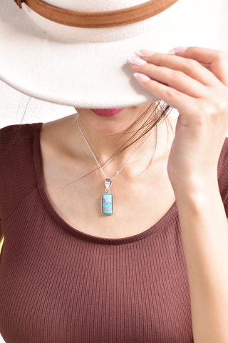 Handmade Aurora Opal & Mojave Turquoise 925 Sterling Silver Pendant