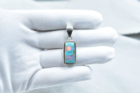 Handmade Aurora Opal & Mojave Turquoise 925 Sterling Silver Pendant
