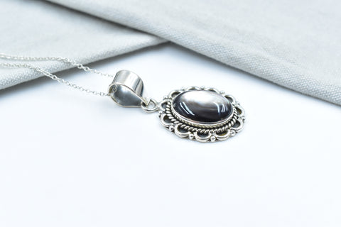 Handmade Black Shell 925 Sterling Silver Pendant
