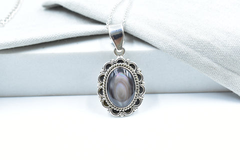 Handmade Black Shell 925 Sterling Silver Pendant