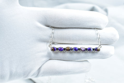 Handmade Purple Dahlia Turquoise 925 Sterling Silver Necklace
