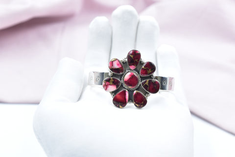 Handmade Rose Dahlia Turquoise 925 Sterling Silver Bangle