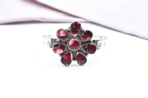 Handmade Rose Dahlia Turquoise 925 Sterling Silver Bangle