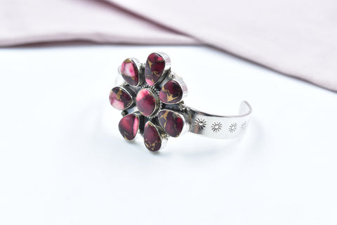 Handmade Rose Dahlia Turquoise 925 Sterling Silver Bangle