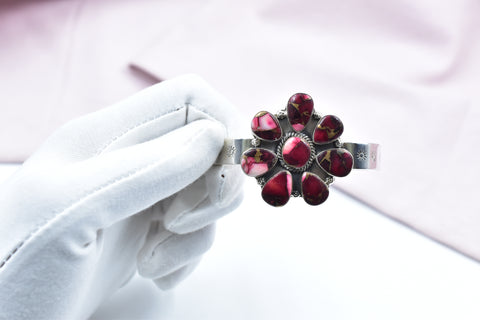 Handmade Rose Dahlia Turquoise 925 Sterling Silver Bangle