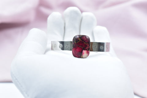 Handmade Rose Dahlia Turquoise 925 Sterling Silver Bangle