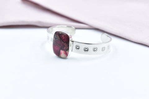 Handmade Rose Dahlia Turquoise 925 Sterling Silver Bangle