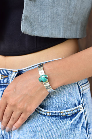 Handmade Hubei Turquoise 925 Sterling Silver Bangle