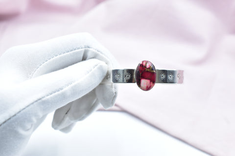 Handmade Rose Dahlia Turquoise 925 Sterling Silver Bangle