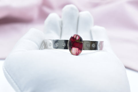 Handmade Rose Dahlia Turquoise 925 Sterling Silver Bangle