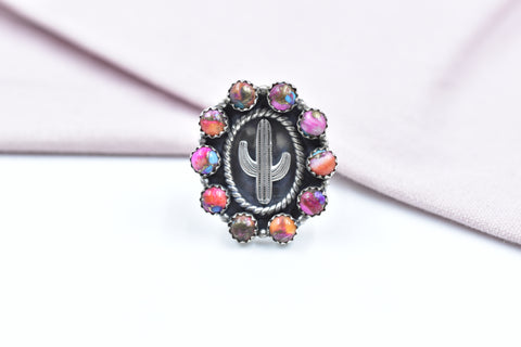 Handmade Pink Dahlia Turquoise 925 Sterling Silver Ring