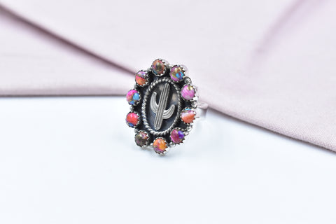 Handmade Pink Dahlia Turquoise 925 Sterling Silver Ring
