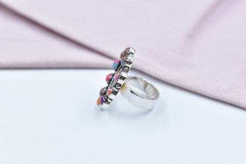 Handmade Pink Dahlia Turquoise 925 Sterling Silver Ring