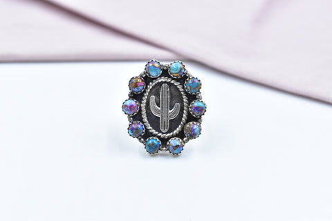 Handmade Pink Dahlia Turquoise 925 Sterling Silver Ring