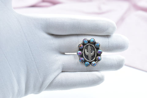 Handmade Pink Dahlia Turquoise 925 Sterling Silver Ring