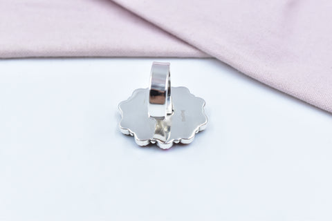 Handmade Pink Dahlia Turquoise 925 Sterling Silver Ring