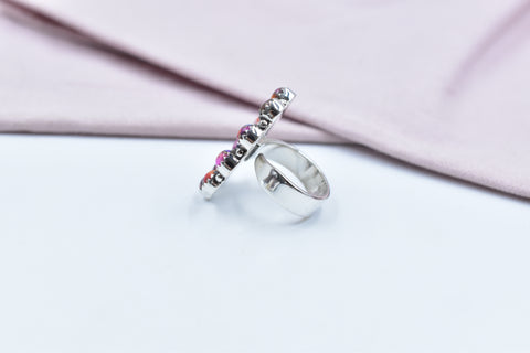 Handmade Pink Dahlia Turquoise 925 Sterling Silver Ring